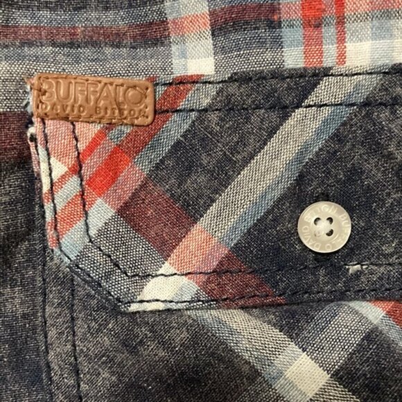 BUFFALO David Bitton Blue Plaid Saldio Cotton Button Down Large​​​​ - Picture 9 of 12